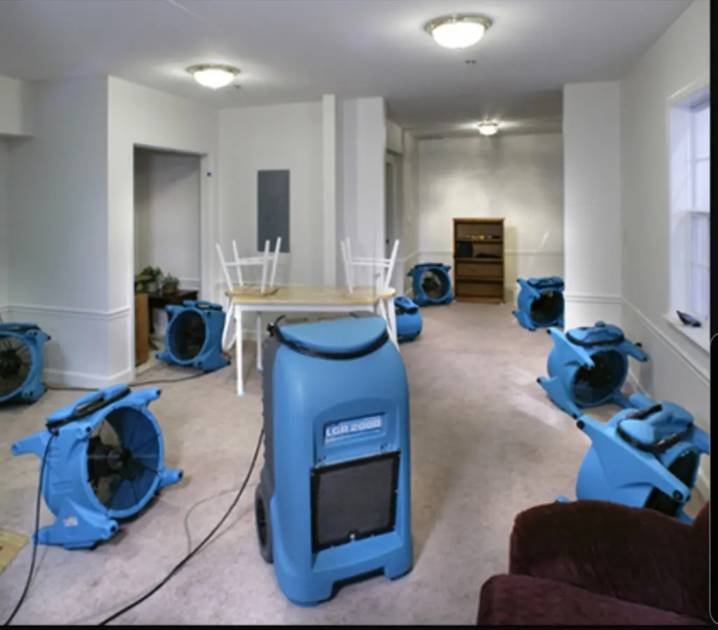 Air movers and dehumidifier setup for Water Damage Restoration in Wyomissing